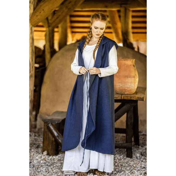 Gerlin Hooded Medieval Wrap Dress - Blue
