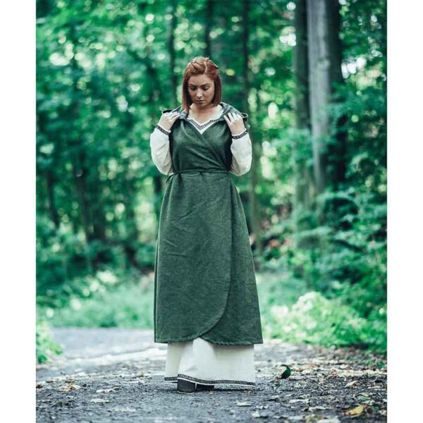 Gerlin Hooded Medieval Wrap Dress - Green