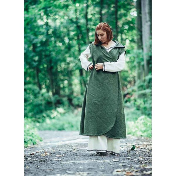 Gerlin Hooded Medieval Wrap Dress - Green