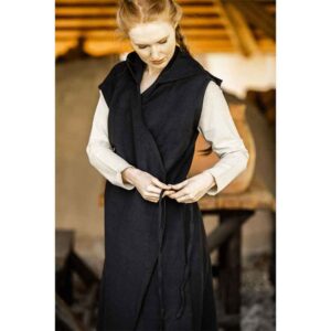 Gerlin Hooded Medieval Wrap Dress - Black