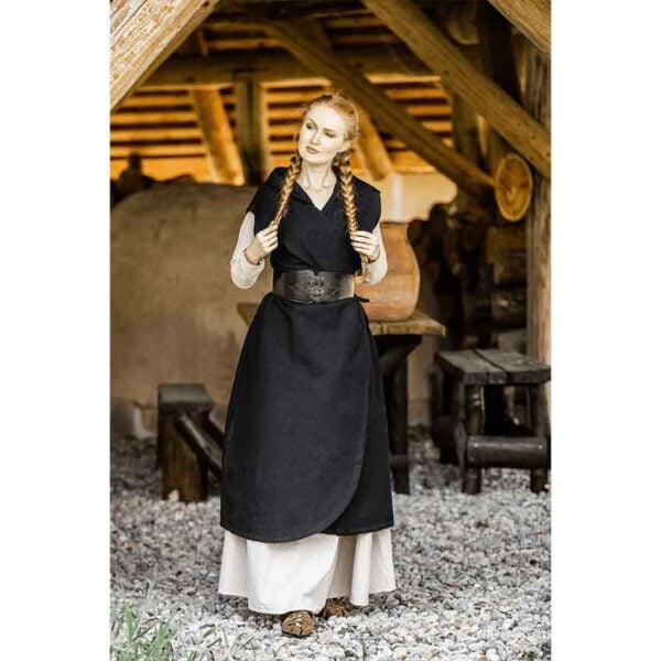 Gerlin Hooded Medieval Wrap Dress - Black