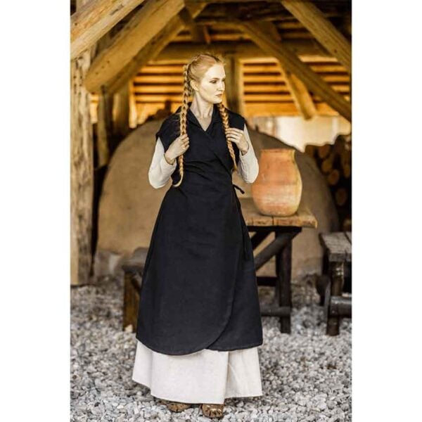 Gerlin Hooded Medieval Wrap Dress - Black