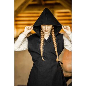 Gerlin Hooded Medieval Wrap Dress - Black