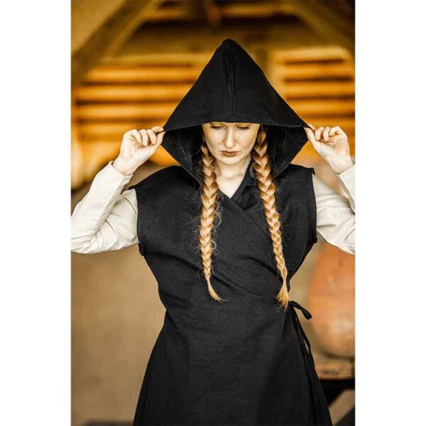 Gerlin Hooded Medieval Wrap Dress - Black