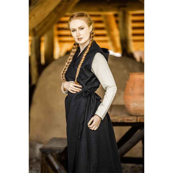 Gerlin Hooded Medieval Wrap Dress - Black