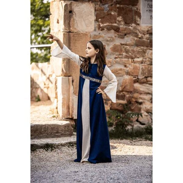 Piccola Donna Girls Medieval Dress - Blue with Natural