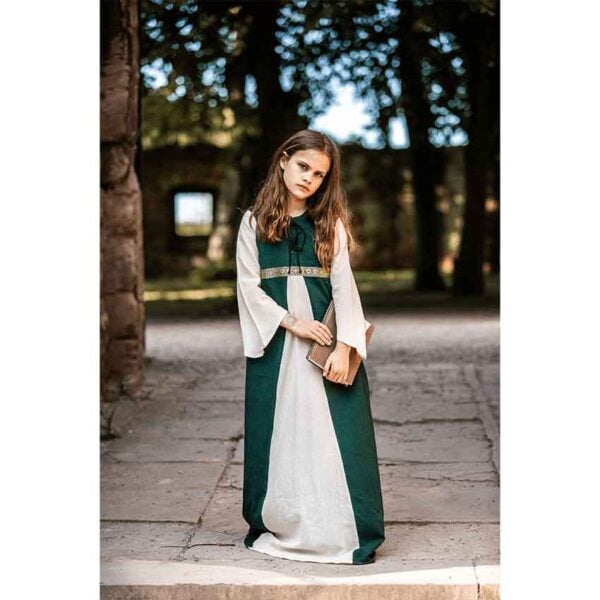 Piccola Donna Girls Medieval Dress - Green with Natural