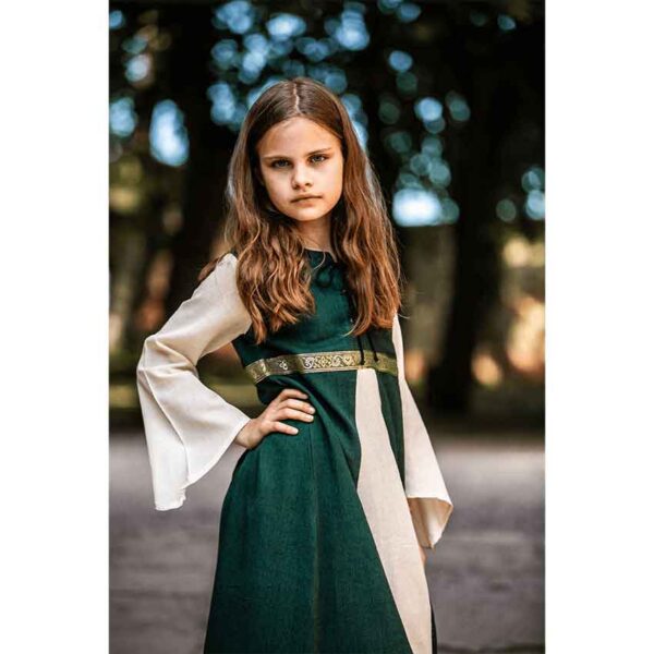 Piccola Donna Girls Medieval Dress - Green with Natural