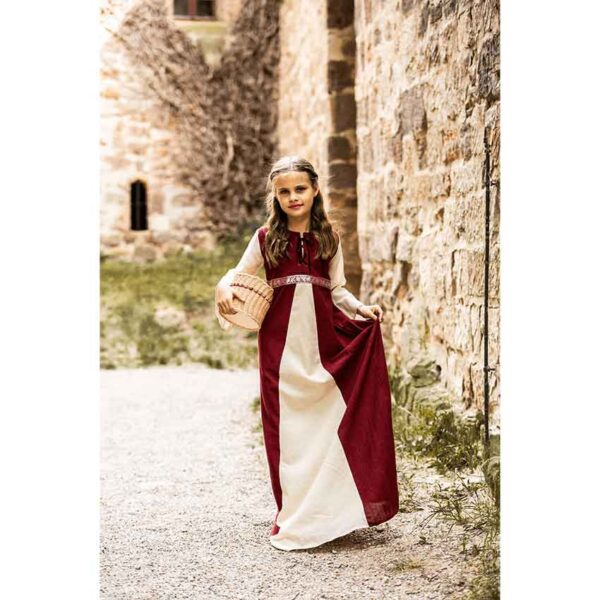 Piccola Donna Girls Medieval Dress - Red with Natural