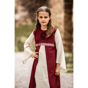 Piccola Donna Girls Medieval Dress - Red with Natural