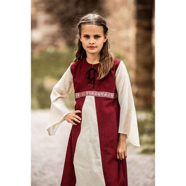 Piccola Donna Girls Medieval Dress - Red with Natural