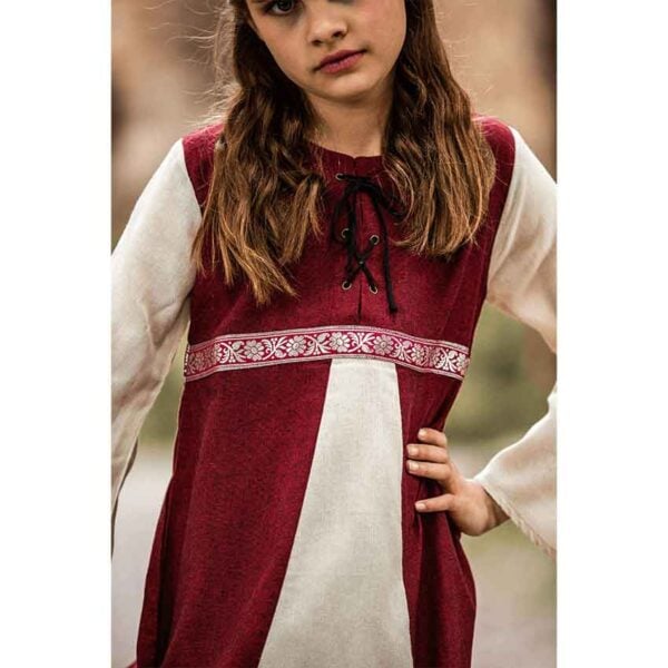 Piccola Donna Girls Medieval Dress - Red with Natural