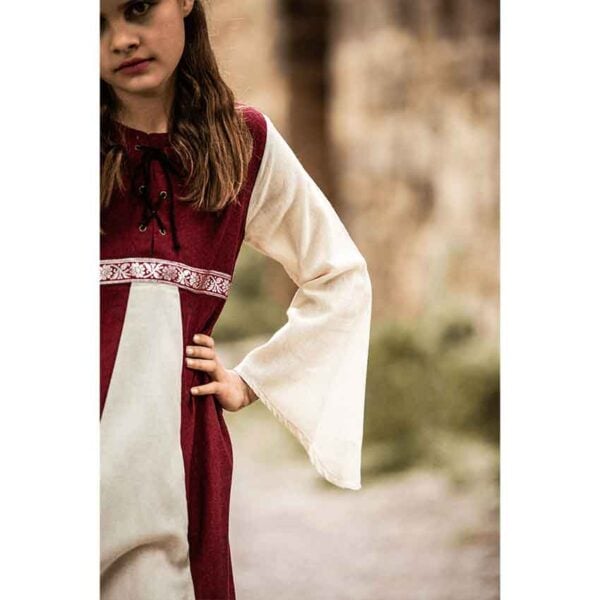 Piccola Donna Girls Medieval Dress - Red with Natural