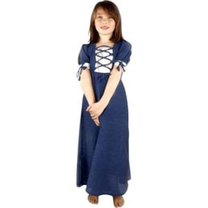 Denise Girls Medieval Summer Dress - Blue with Natural