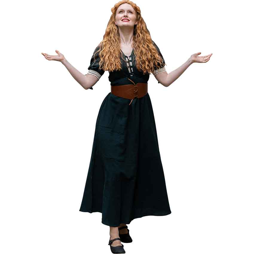 Denise Women's Medieval Summer Dress - Green with Natural