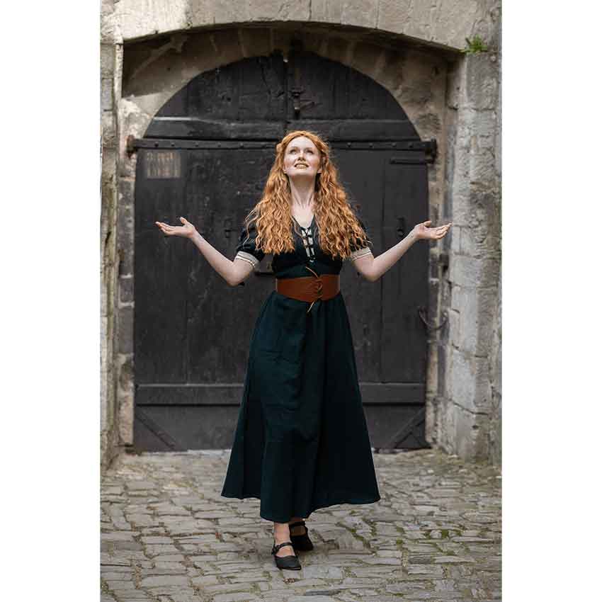 Denise Women's Medieval Summer Dress - Green with Natural