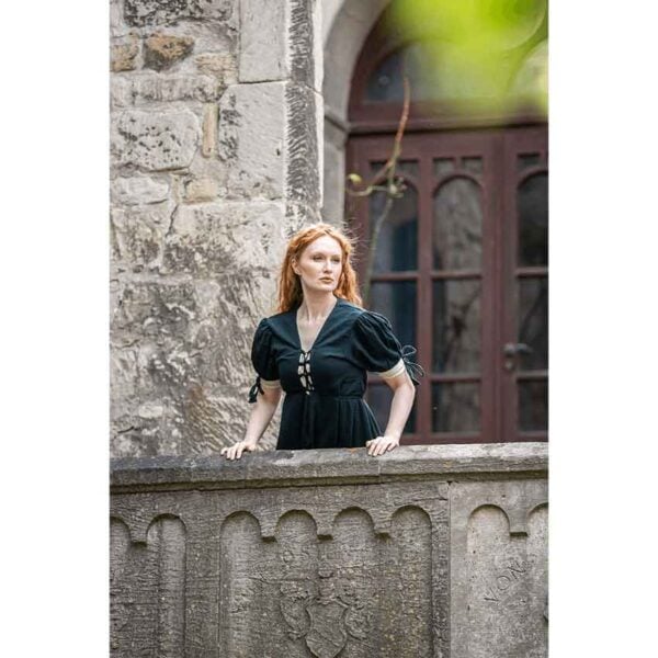 Denise Women's Medieval Summer Dress - Green with Natural