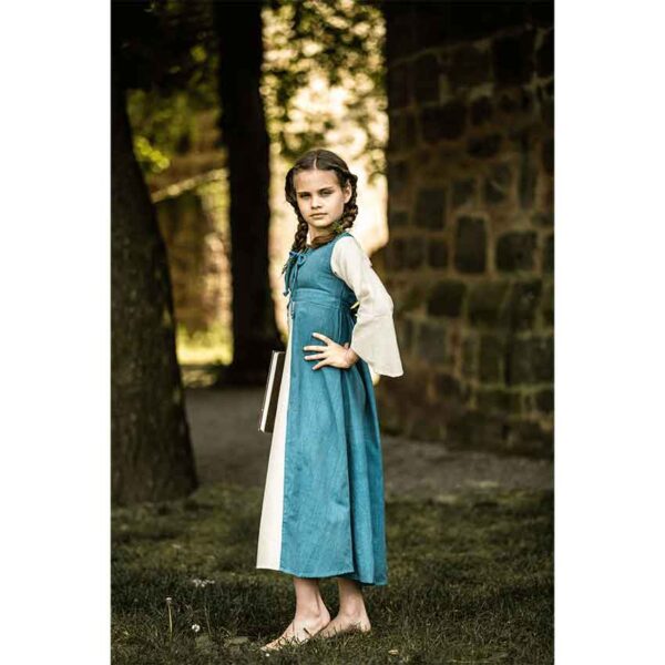 Elsa Girls Medieval Dress - Blue with Natural