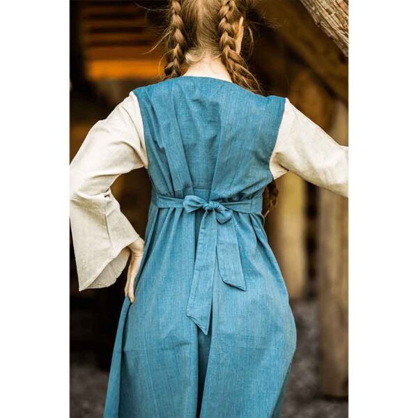 Ilse Medieval Cotton Dress - Dove Blue with Natural