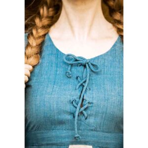 Ilse Medieval Cotton Dress - Dove Blue with Natural