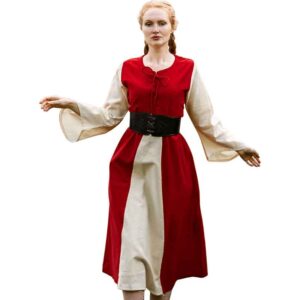 Ilse Medieval Cotton Dress - Red with Natural