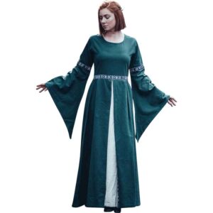 Ava Autumn Medieval Dress - Green with Natural