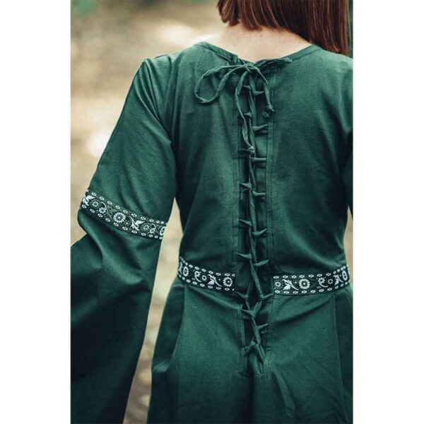 Ava Autumn Medieval Dress - Green with Natural