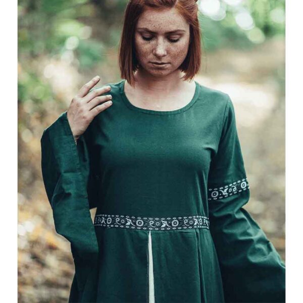 Ava Autumn Medieval Dress - Green with Natural
