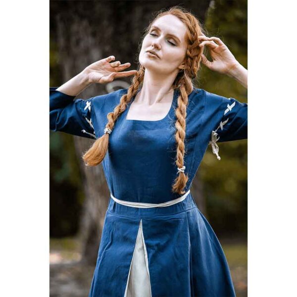 Larina Medieval Dress - Dove Blue with Natural