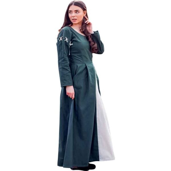 Larina Medieval Dress - Green with Natural