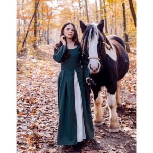 Larina Medieval Dress - Green with Natural