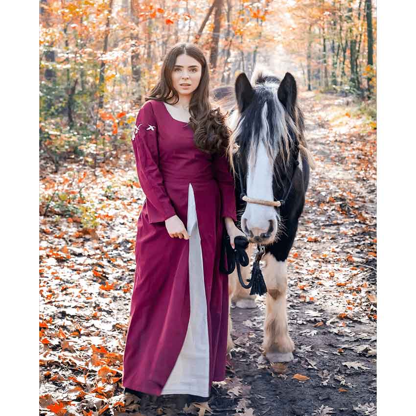 Larina Medieval Dress - Red with Natural