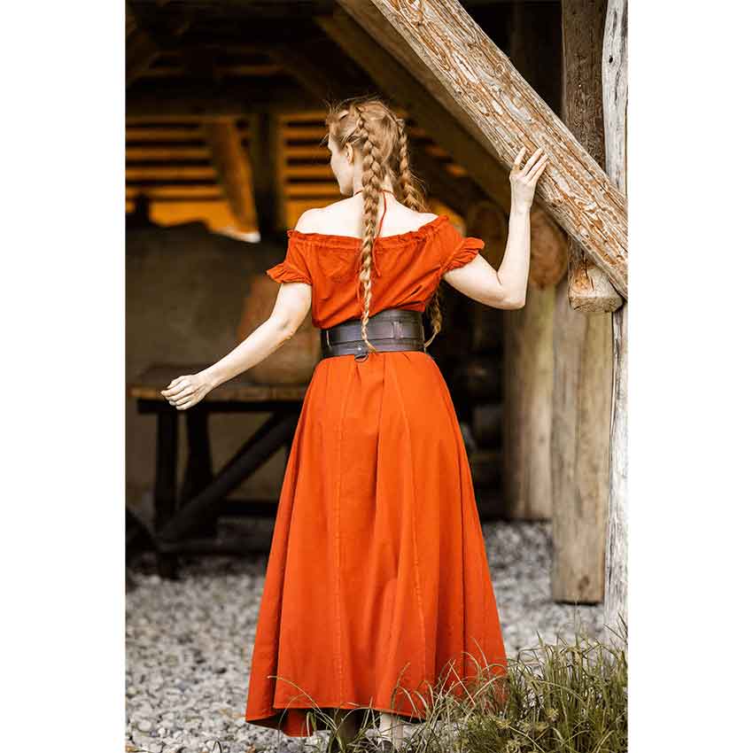 Clara Ruffled Shoulder Medieval Dress - Rust