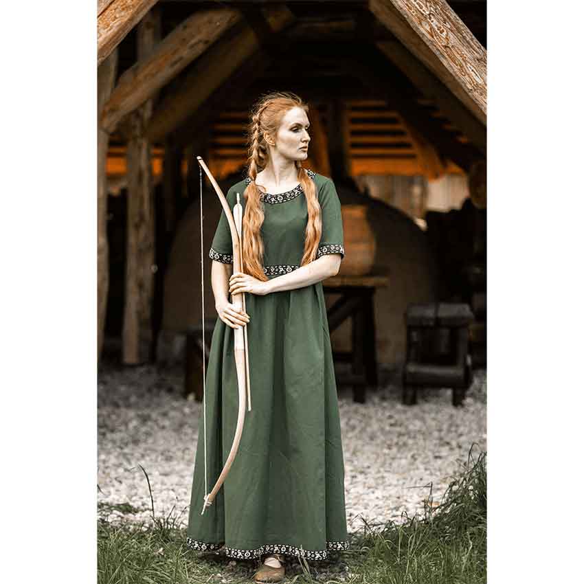 Ennlin Medieval Noble's Short Sleeve Dress - Green