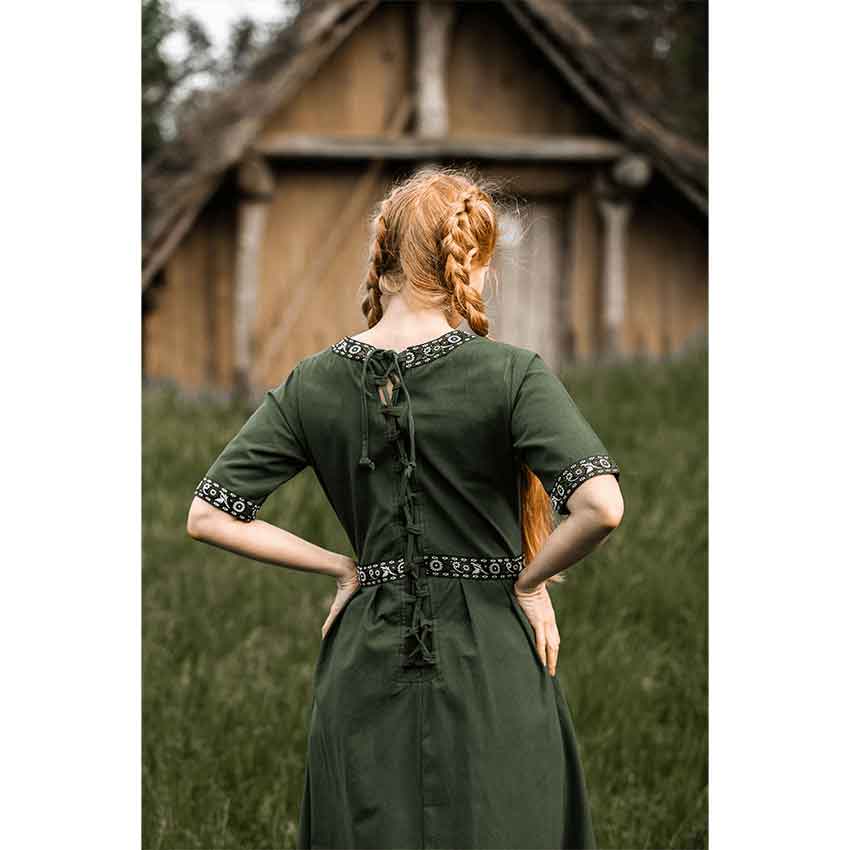 Noble Short Sleeve Dress with Border Ennlin Green XXXL
