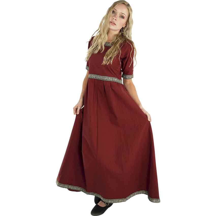 Ennlin Medieval Noble's Short Sleeve Dress - Red