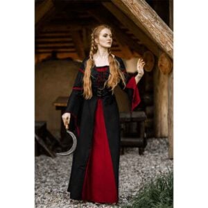 Berblin Medieval Trumpet Sleeve Dress - Black with Red