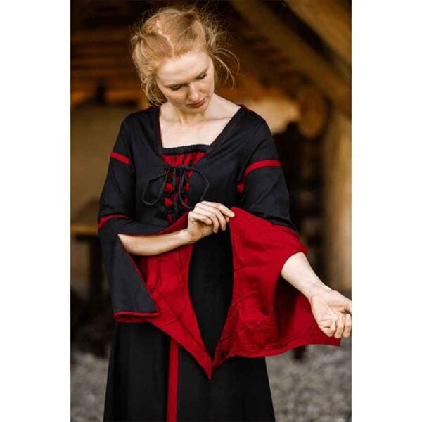 Berblin Medieval Trumpet Sleeve Dress - Black with Red