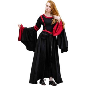 Isolde Hooded Medieval Dress - Black with Red