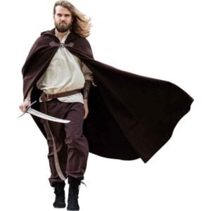 Tjark Wool Cloak with Wolf Clasp - Brown