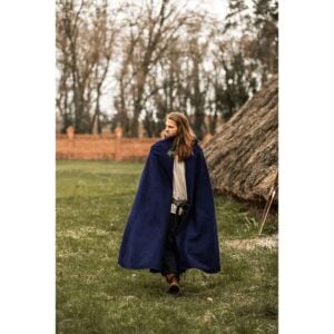 Tjark Wool Cloak with Wolf Clasp - Blue
