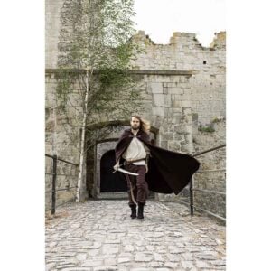 Tjark Wool Cloak with Wolf Clasp - Brown