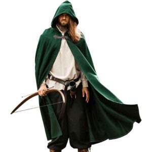 Tjark Wool Cloak with Wolf Clasp - Green