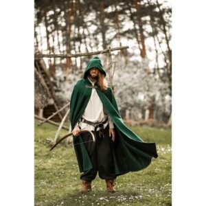 Tjark Wool Cloak with Wolf Clasp - Green