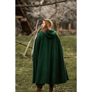 Tjark Wool Cloak with Wolf Clasp - Green