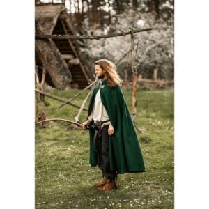 Tjark Wool Cloak with Wolf Clasp - Green