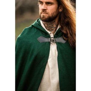 Tjark Wool Cloak with Wolf Clasp - Green
