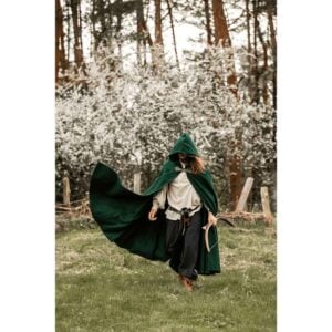 Tjark Wool Cloak with Wolf Clasp - Green