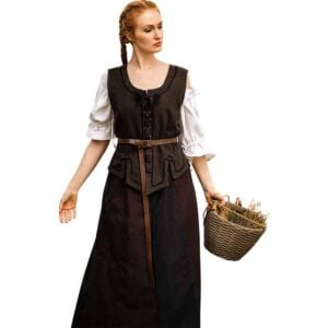 Selma Women's Embroidered Medieval Bodice - Dark Brown