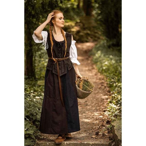 Selma Women's Embroidered Medieval Bodice - Dark Brown